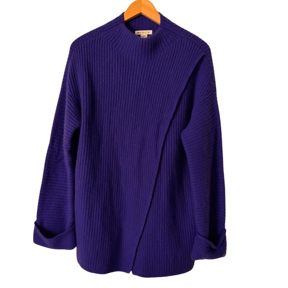 Athleta Wool, Cashmere Purple Azalea Chunky Mock Neck Cross Over Sweater, Medium
